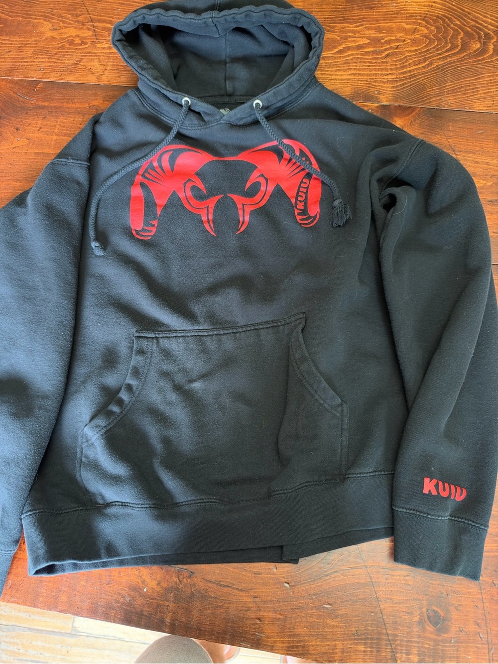 KUIU Black Hoodie with Red Ram Graphic